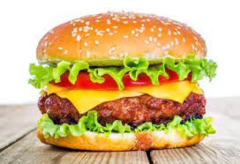Beef burger with fries