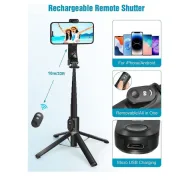 Trépied Selfie Stick - Eocean - 140cm Compatible iPhone-Téléphone Android - avec Télécommande Rechargeable et Kit de Connecteur d'Appareil Photo, Portable et Compact 2