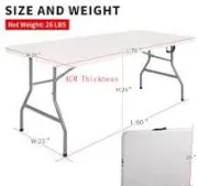 Actask Table pliante de 1,8 m (4 cm d'épaisseur) portable et compacte pour pique-nique, camping, fête, jardin – Table portable facile à transporter avec poignée de transport (blanc) 2