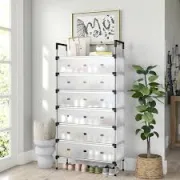 porte-chaussures en métal à 7 niveaux avec couvercle anti-poussière, étagère de rangement pour chaussures, support pour placard, entrée, salon 2