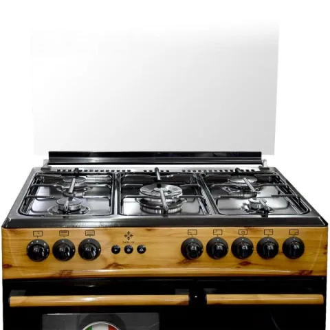  Cuisinière à Gaz Belle Vie - 5 feux - Pour bouteille à Gaz - 60 x 90 cm - Bois/Noir