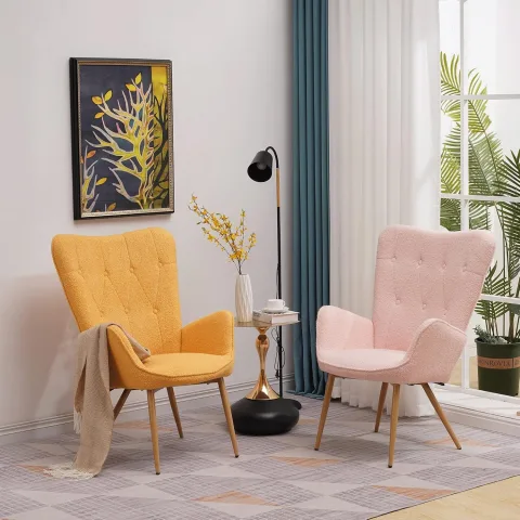 Fauteuil à oreilles Albatros Oxford avec tabouret - Housse aspect fourrure confortable
