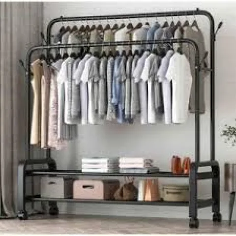Porte-vêtements à Double Pôle, Rails de Rangement en Métal 