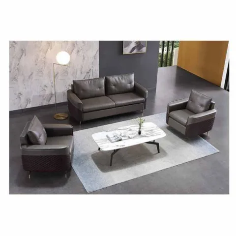 Salon en cuir et toile épaisse BASSAM - 05 Places - Marron/Verte (Disponible en fabrication)