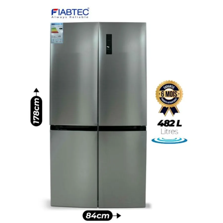 Réfrigérateur Porte Française Double Battant - 482 litres - FIABTEC - FTKG-CD-492W - No Frost A+++ - Acier inoxydable
