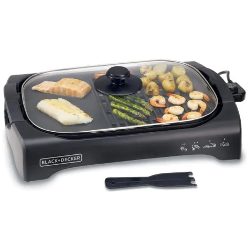 Grill-Barbecue Electrique anti adhésive avec couvercle - Black& Decker - LGM70-B5 - 2200 watts - Noir